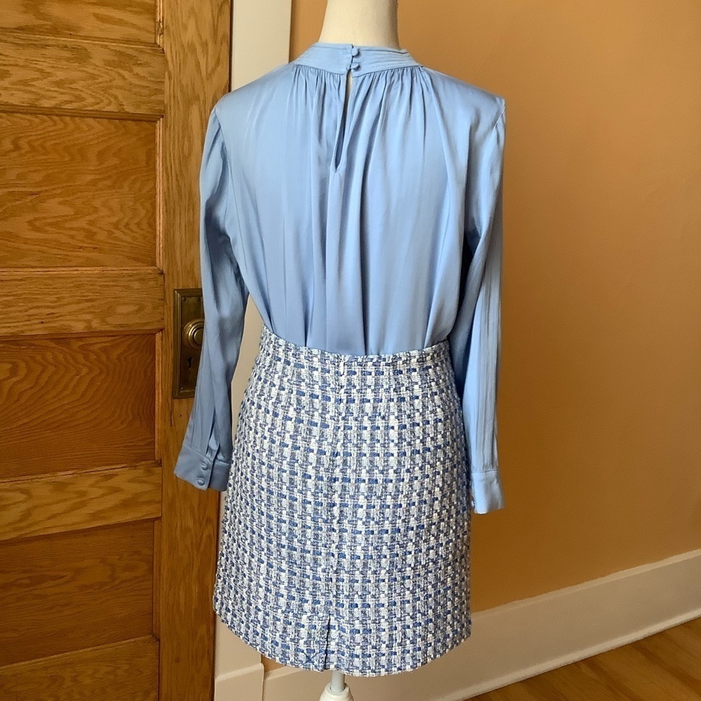 KAFFE Boucle Tweed Pencil Skirt NWT Blue White Regatta French Country Office 36 - Picture 3 of 15